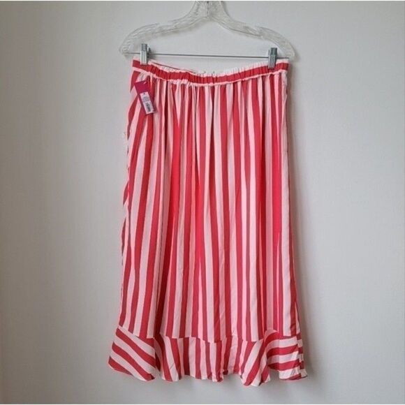 NWT XHILARATION Ruffled Trim Skirt Coral Fuchsia White Striped Size M - Picture 7 of 11